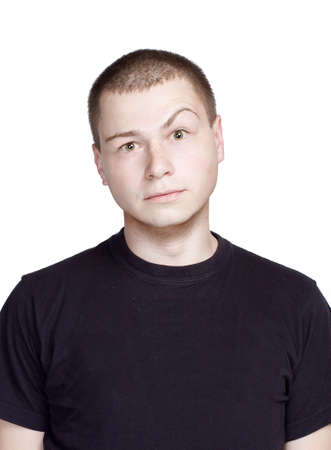 Portrait of young man. Facial expression. sick face.の写真素材