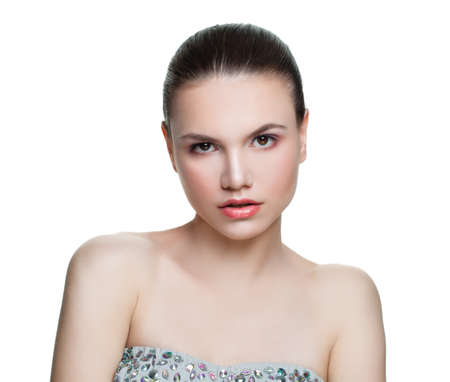 Beautiful female face isolated on whiteの写真素材