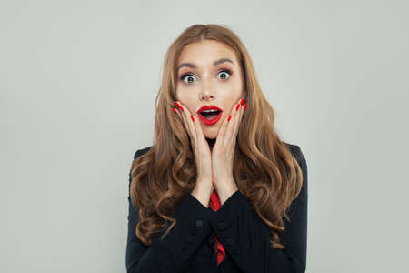 Surprised  businesswoman on white backgroundの写真素材