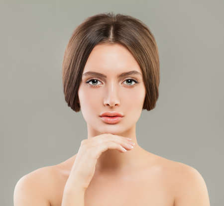 Beautiful young woman portrait, skincare and facial treatment conceptの写真素材