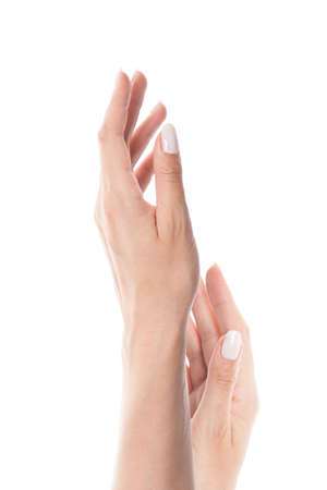Perfect female hands isolated on whiteの写真素材