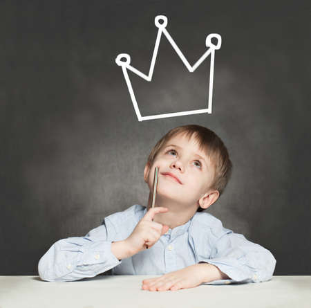 Boy dreams of becoming head of state. Leadership and Success Conceptの写真素材