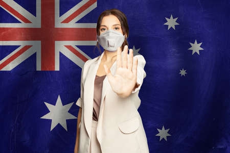 Travel and study in Australia concept with australian flag backgroundの写真素材