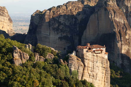 Monastery on top of the cliff in Meteora valley in Greece, Kalambakaの写真素材