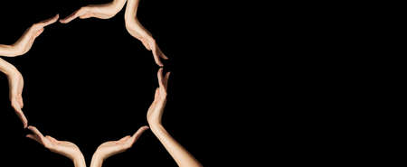Frame of hands on black banner background with copy space