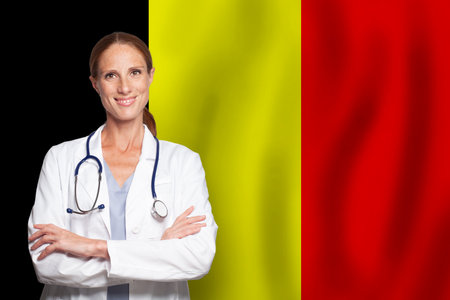 Belgium general practitioner doctor gp on the flag of Belgiumの写真素材