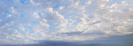 White cloud on Blue sky. Atmosphere horizon landscape. Weather. Panoramic sky with cloud background