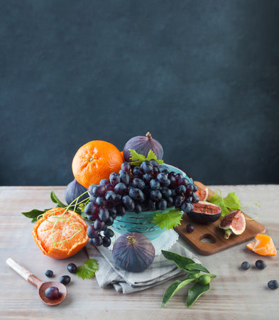 Still life with colorful fruit mixの写真素材