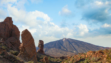 Roque Cinchado along Roques de Garcia hiking trail, Teide National Park on Tenerife, Canary Islands, Spainの写真素材
