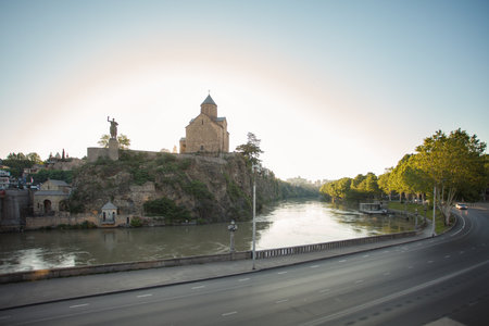 Beautiful landscape of historical Tbilisi, Kura river and Metekhi Church