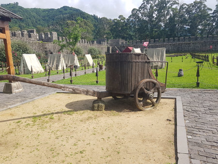 Old wooden roman chariot outdoorsの写真素材