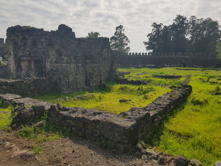 Ancient Walls of historical Gonio Fortress on a sunny day in Adjara, Georgia. Aphsaros Fortressの写真素材