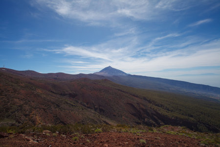 Wild Valley with volcanic lava desert and Teide mount in El Teide National Park, Canary Islandsの写真素材