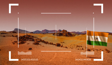 Bright cosmic landscape with Indian flag