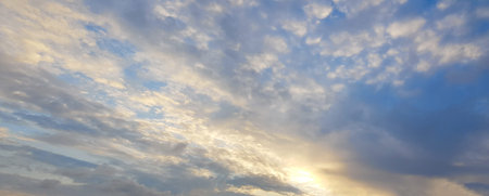 White clouds on blue sky, panoramic landscape