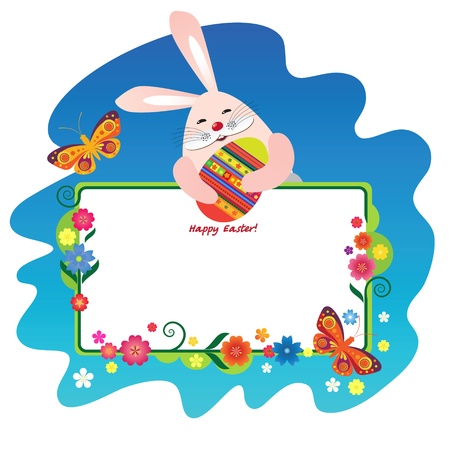 Illustration for Easter with the hare and egg colors with butterflies and a place for text.のイラスト素材