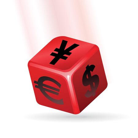 Red cube with the currency symbol.のイラスト素材