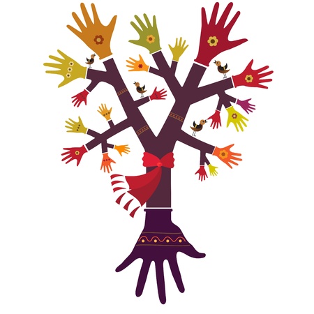 Concept. Tree, hands with gloves and accessories.のイラスト素材