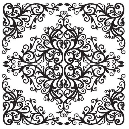 Background in the square with the Arab floral  Black and white graphicsのイラスト素材
