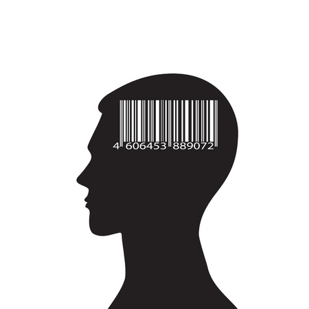 Conceptual idea with the silhouette of the head and the bar code.のイラスト素材