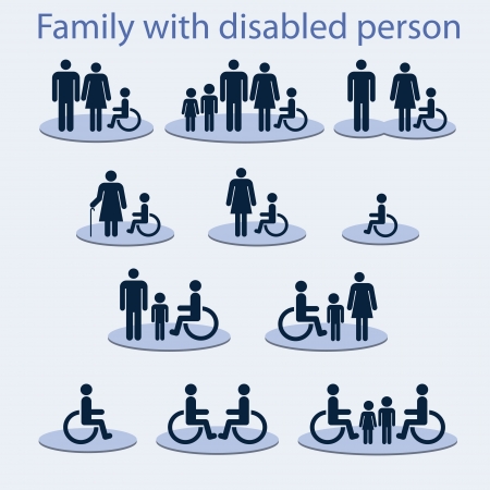 Set of icons on a theme  a family with a invalid personのイラスト素材