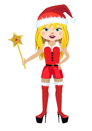 Beautiful blonde woman in Santa Claus clothingのイラスト素材