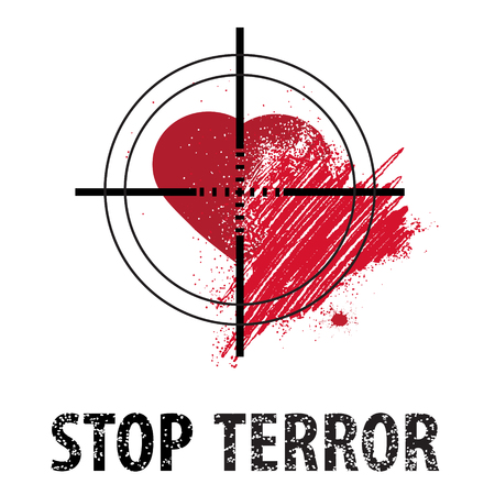 Vector. With an eye and wounded hearts and with the words "Stop terror".のイラスト素材