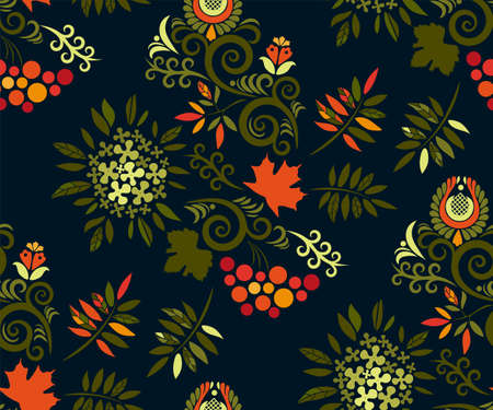 Vector autumn leaves and rowan seamless pattern. Floral stock vector illustration