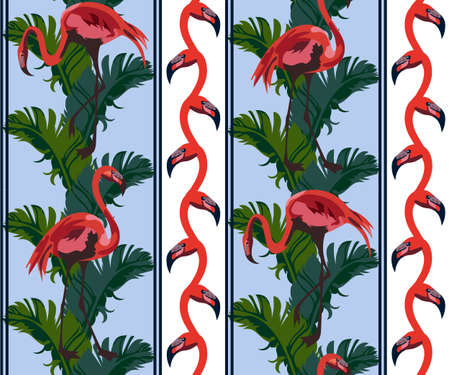 Tropical wildlife, flamingo bird, seamless pattern. Print for textile, cloth, wallpaper, scrapbookingのイラスト素材