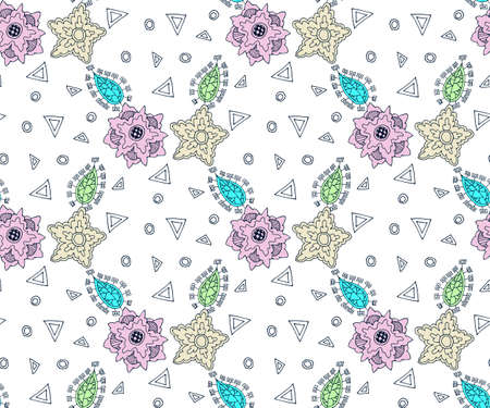 abstract flowers seamless pattern. Hand drawn ink illustration. Wallpaper or fabric design. Vector pattern.のイラスト素材