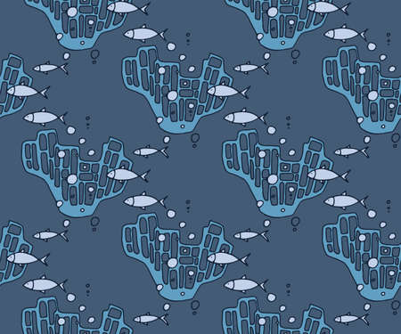 Hand drawn underwater natural ocean elements. Seamless pattern with reef corals. Vector sketch. Abstract seamless pattern. Creative background with geometric figures.のイラスト素材
