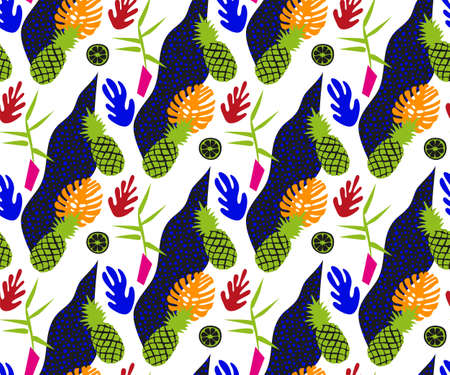 Abstract seamless pattern. Creative background with geometric figures. Funny wallpaper for textile and fabric. Fashion style. Colorful brightのイラスト素材