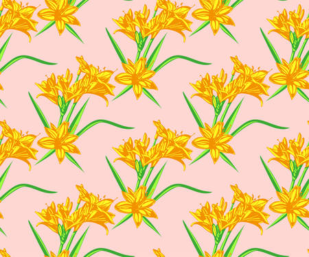 Vector Lily flowers seamless patern. Hand drawn ink illustration. Wallpaper or fabric design.のイラスト素材