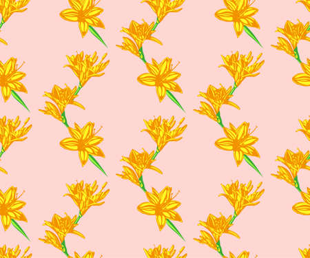 Vector Lily flowers seamless patern. Hand drawn ink illustration. Wallpaper or fabric design.のイラスト素材