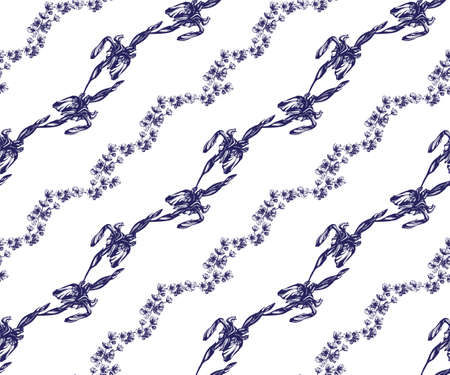 Vector Iris flowers seamless pattern. Hand drawn ink illustration. Wallpaper or fabric design vector illustrationのイラスト素材