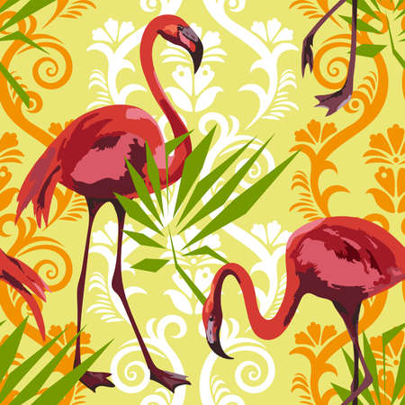 Vector flamingo pattern. Ethnic seamless pattern ornament. Vector pattern.のイラスト素材