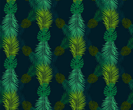 Tropical wildlife seamless pattern. Tropical leaves and flowers vector patternのイラスト素材