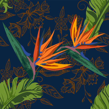 Vector flamingo pattern. Ethnic seamless pattern ornament. Vector pattern.のイラスト素材