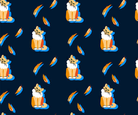 Cute cats and fishs seamless pattern. Pet vector illustration. Cartoon cat images. Cute design for kids. Ð¡hildren's patternのイラスト素材