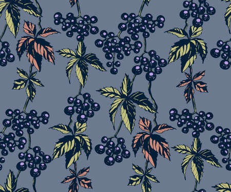 Vector ornamental vine grapes decorative background. Ethnic seamless pattern ornament. Vector patternのイラスト素材