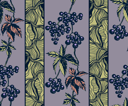 Vector ornamental vine grapes decorative background. Ethnic seamless pattern ornament. Vector patternのイラスト素材