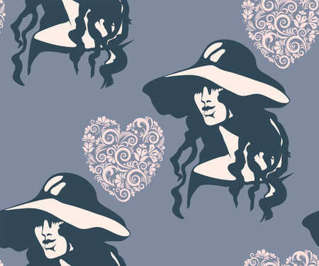 Vector background hand drawn exotic with fashion model. Hand drawn ink illustration. Vector pattern. Print for textile, cloth, wallpaper, scrapbookingのイラスト素材