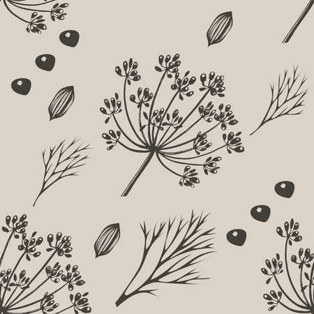 Vector background with hand drawn herbs and spices. Hand drawn ink illustration. Organic and fresh spices illustrationのイラスト素材