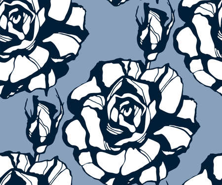 Seamless floral pattern with roses hand drawing decorative background. Vector Illustration. Print for textile, cloth, wallpaper, scrapbookingのイラスト素材