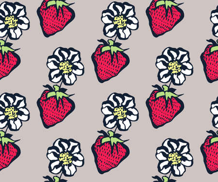 Seamless floral pattern with strawberry ornamental decorative background.のイラスト素材