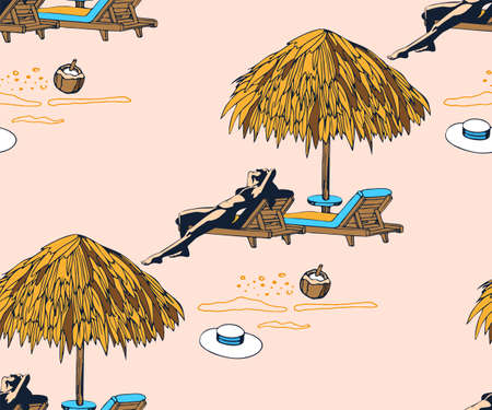 Seamless summer beach pattern. Hello Summer, holiday concept. Pop art. Summer holiday.