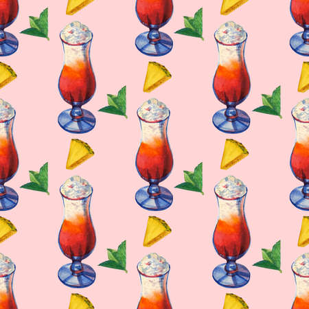 Watercolor seamless pattern with drinks party. Hand Drawn illustrationの写真素材