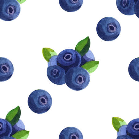 Watercolor seamless pattern with blueberry. Hand drawing decorative background. Print for textile, cloth, wallpaper, scrapbookingの写真素材