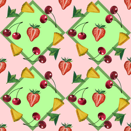 seamless texture pattern background isolated. Hand drawn watercolor fruitの写真素材