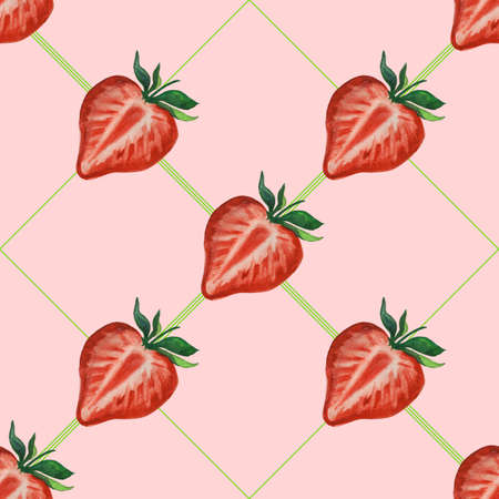 seamless texture pattern background isolated. Hand drawn watercolor strawberryの写真素材